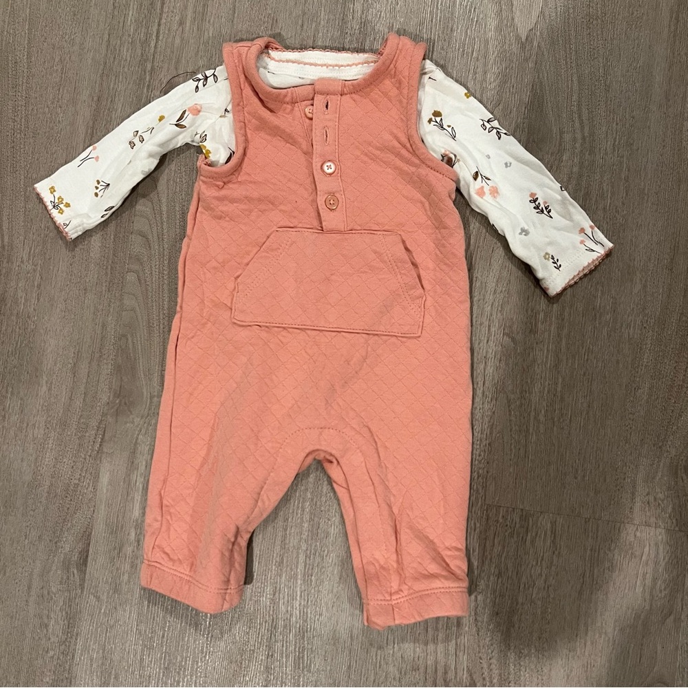 Peach Quilted Baby Romper and Long Sleeve Top